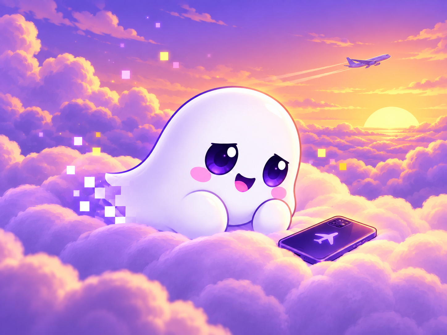 Ghosted relaxing on a cloud in airplane mode