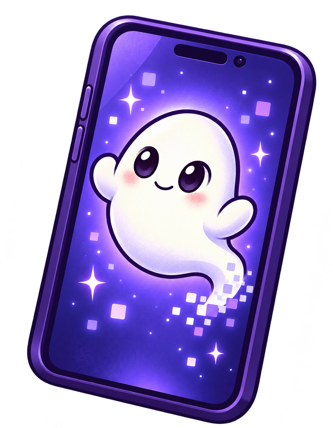 Ghosted displayed on a purple smartphone
