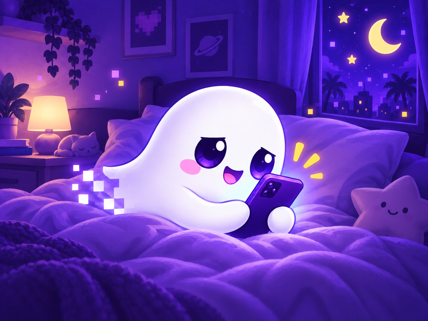 Ghosted scrolling on a phone late at night